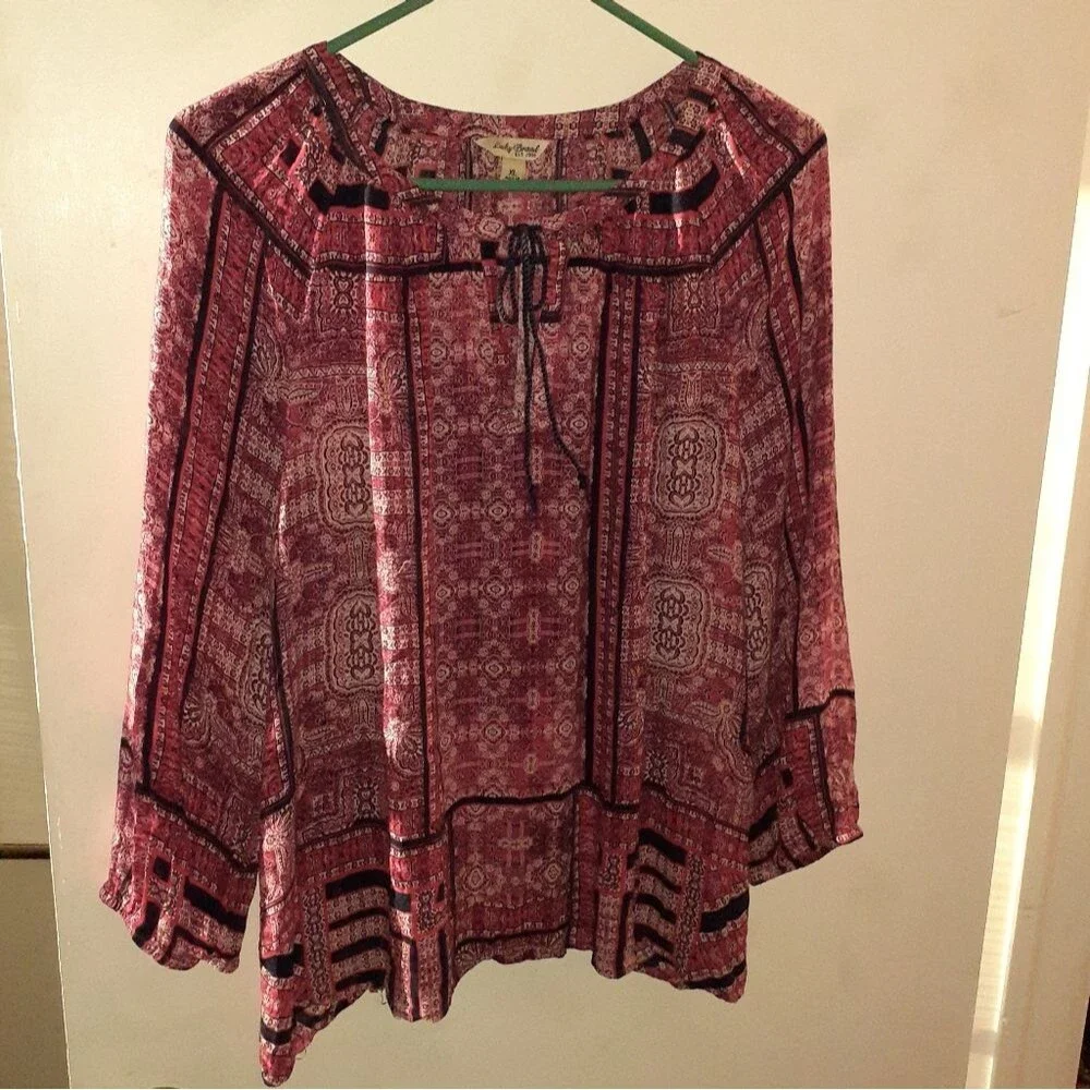 Lucky Brand Top Women's Xl Pink and Blue Boho Flowy Blouse Casual - Picture 2 of 5